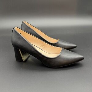 Jones New York Women's Chunky Block Heels Black‎ Gold Metal Heel Accent Size 8.5